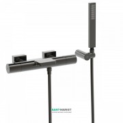 Термостатический смеситель для ванны Tres Project colors двухвентильный с каскадным изливом черный металл 21117409KM