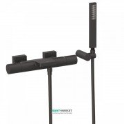 Термостатический смеситель для ванны Tres Project colors двухвентильный с каскадным изливом черный матовый 21117409NM