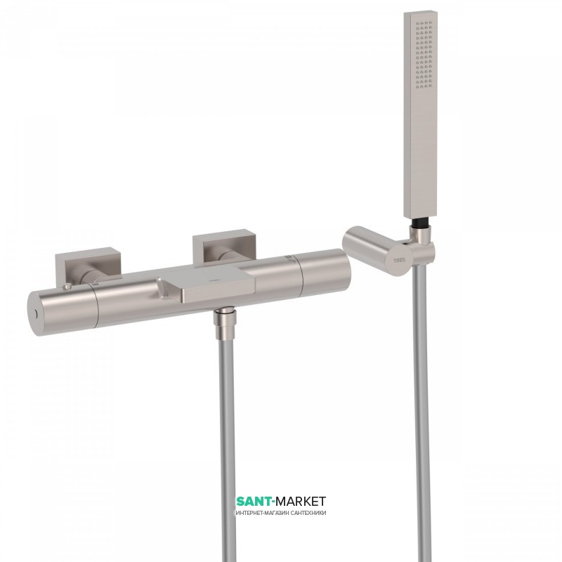 Термостатический смеситель для ванны Tres Project colors двухвентильный с каскадным изливом сталь 21117409AC