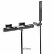 Термостатический смеситель для ванны Tres Project colors двухвентильный с каскадным изливом черный металл 21117409KM