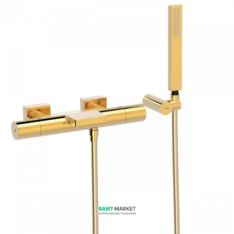 Термостатичний змішувач для ванни Tres Project colors двовентильний з каскадним виливом золото 21117409OR