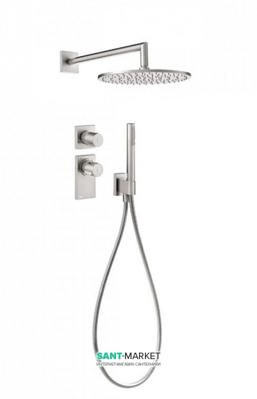 Душевая система Tres Block System с термостатом и верхним душем сталь 20635201AC