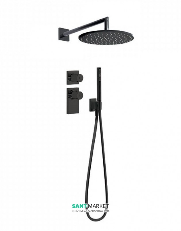 Душевая система Tres Block System с термостатом и верхним душем черный матовый 20635201NM