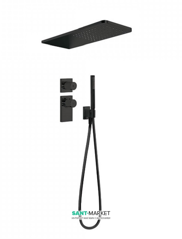 Душевая система Tres Block System с термостатом и верхним душем черный матовый 20635202NM