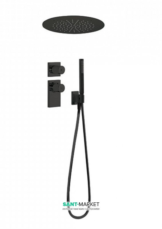 Душевая система Tres Block System с термостатом и круглым верхним душем черный матовый 20635204NM