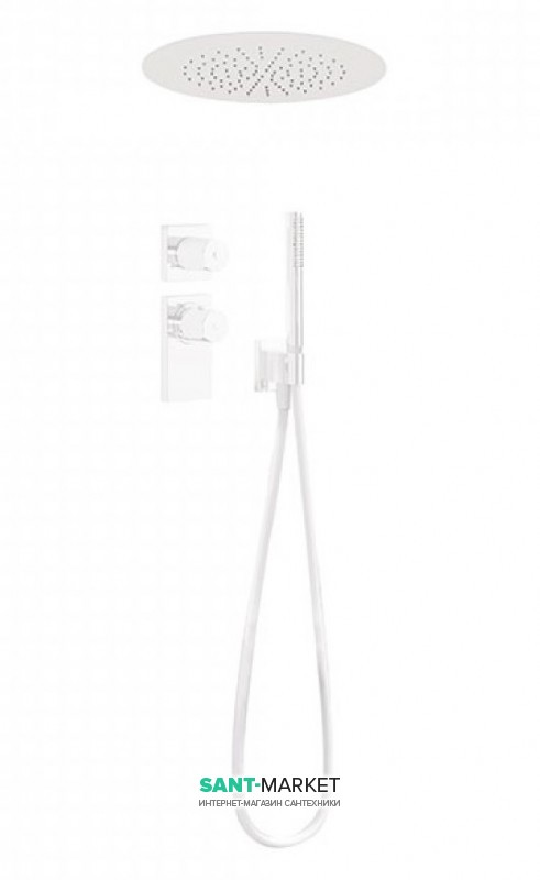 Душевая система Tres Block System с термостатом и круглым верхним душем белый матовый 20635204BM