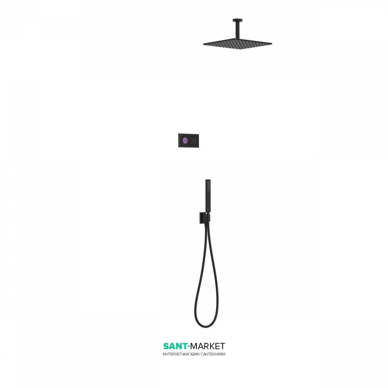 Електронна душова система прихованого монтажу Tres Shower Technology з термостатом чорний матовий/чорний 09288564NM