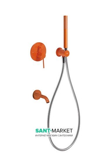 Смеситель для ванны Tres Study colors встроенный с ручным душем оранжевый 26218003TNA