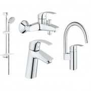 Набор смесителей для ванной Grohe Eurosmart со смесителем для кухни однорычажные хром 123202
