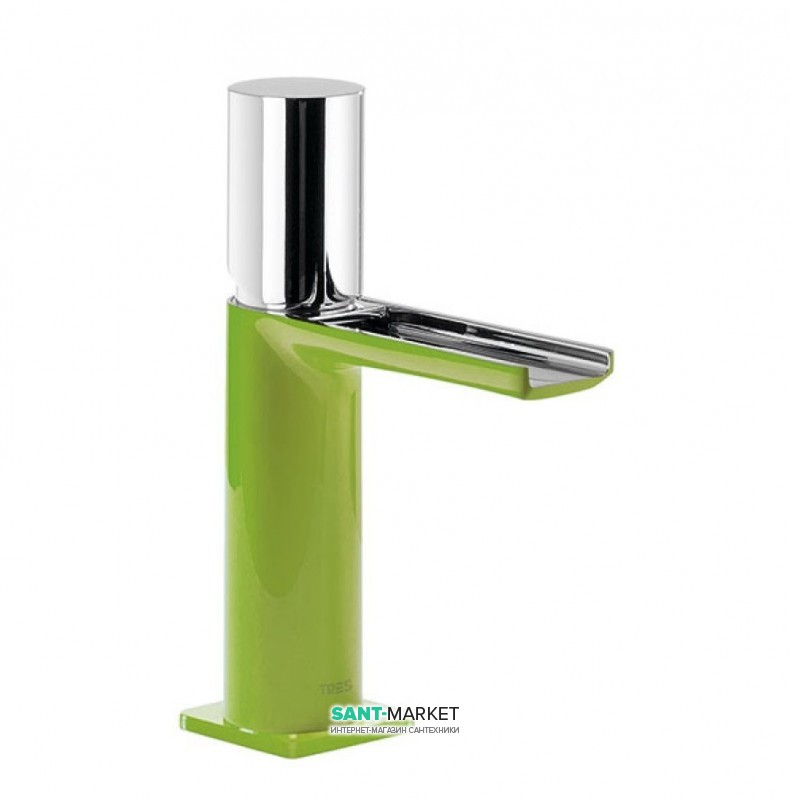 Смеситель для раковины Tres Loft colors однорычажный с открытым каскадным изливом зеленый/хром 20011002VE