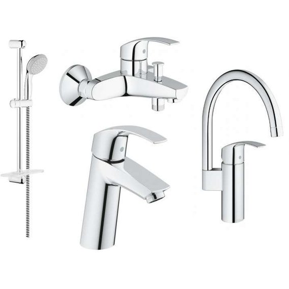 Набор смесителей для ванной Grohe Eurosmart со смесителем для кухни однорычажные хром 123202