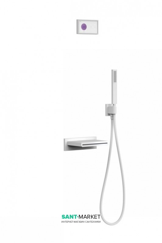Электронная душевая система скрытого монтажа Tres Shower Technology с термостатом и каскадным изливом белый матовый/белый 09286553BM