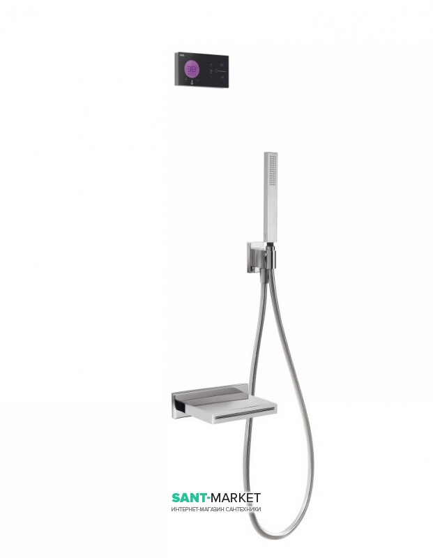 Электронная душевая система скрытого монтажа Tres Shower Technology с термостатом и каскадным изливом хром/черный 09288553