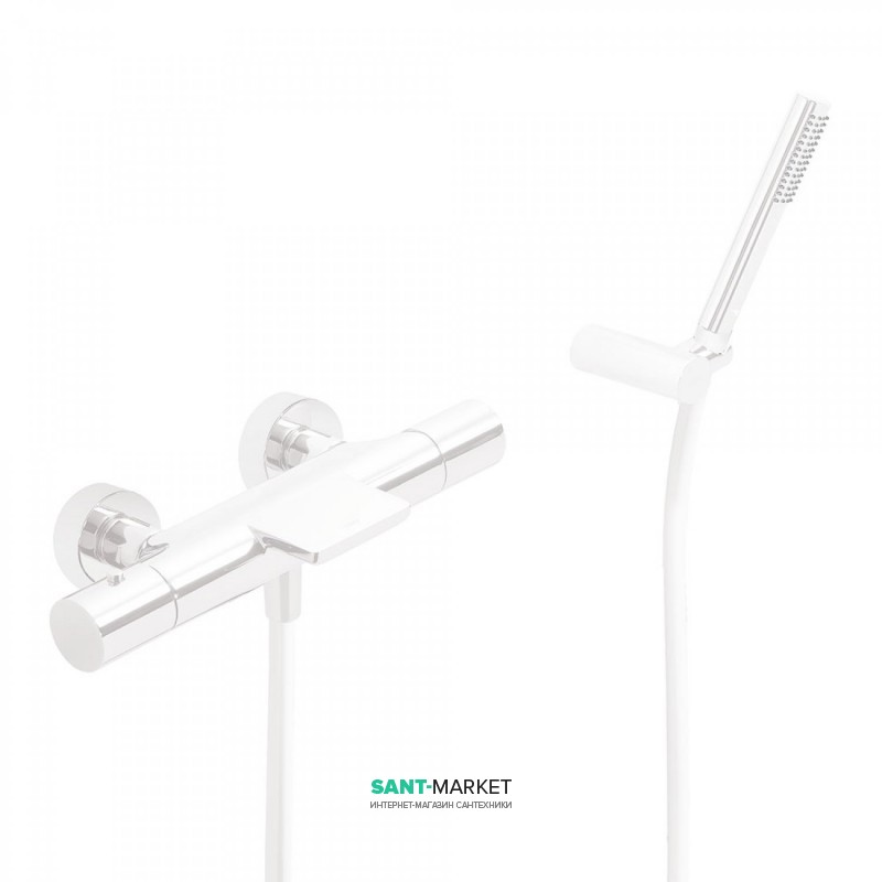 Термостат для ванной Tres Study colors с каскадным изливом и ручным душем белый матовый 26117209BM