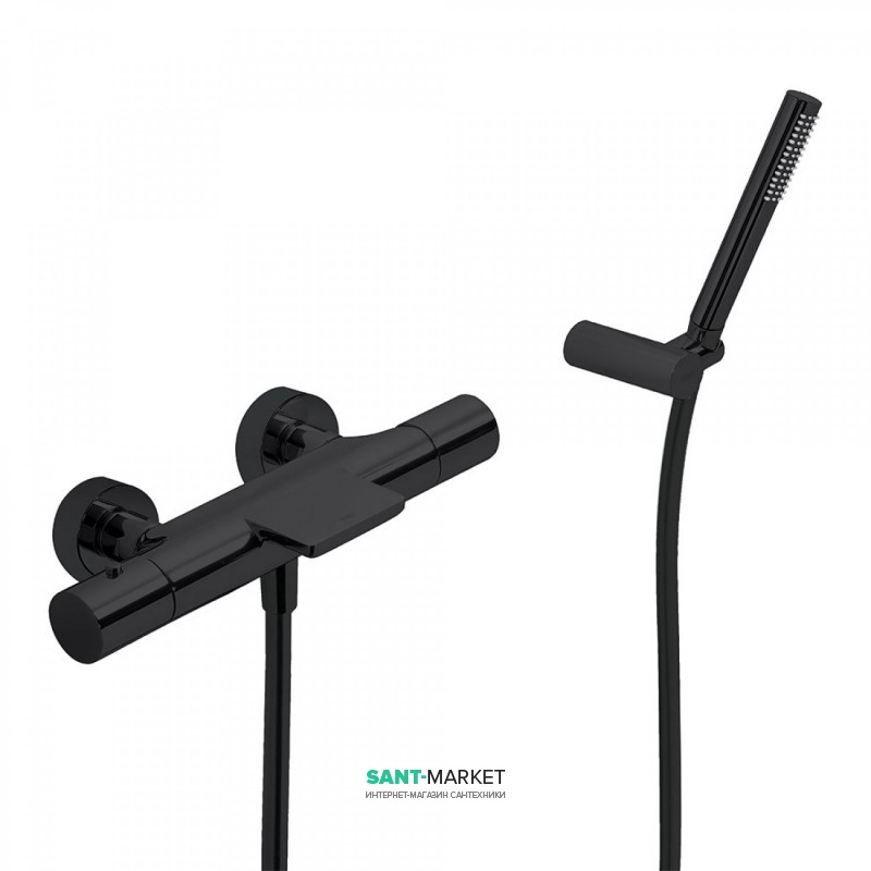 Термостат для ванни Tres Study colorsс каскадним виливом та ручним душем чорний матовий 26117209NM