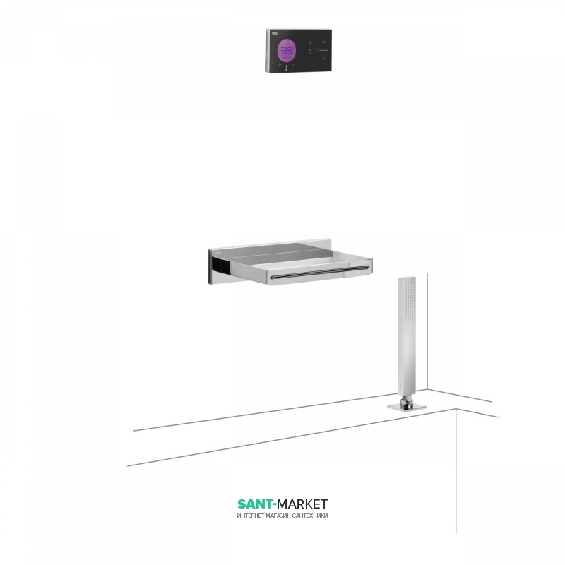 Електронна душова система прихованого монтажу Tres Shower Technology з термостатом і каскадним виливом хром/чорний 09288570