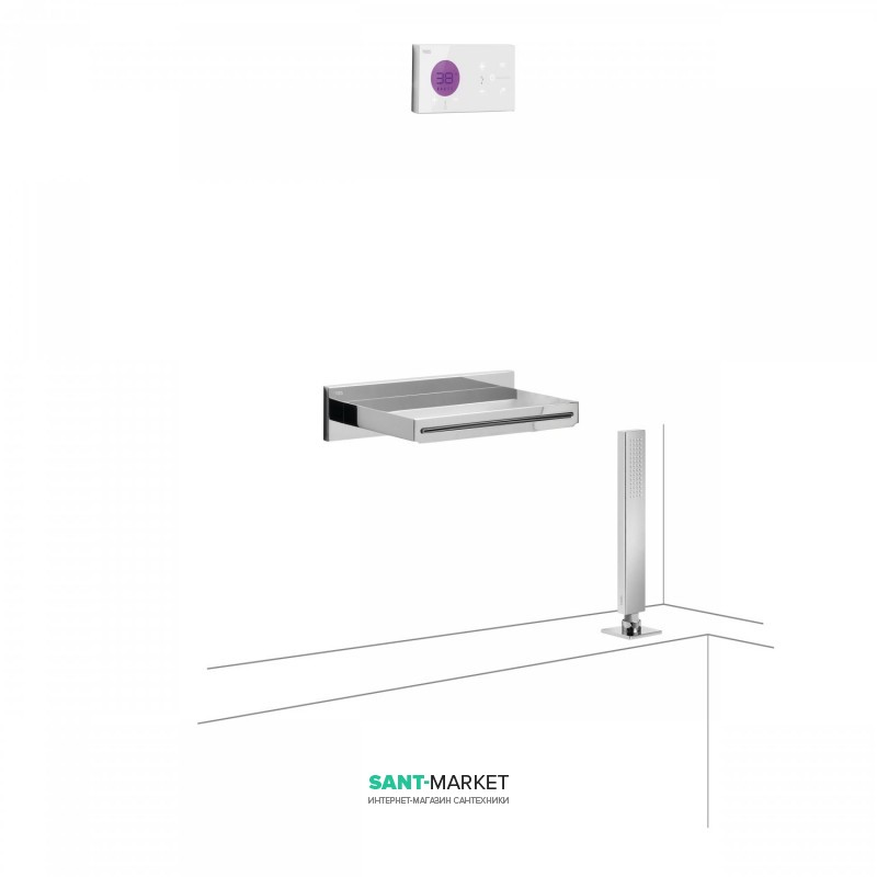 Электронная душевая система скрытого монтажа Tres Shower Technology с термостатом и каскадным изливом хром/белый 09286570