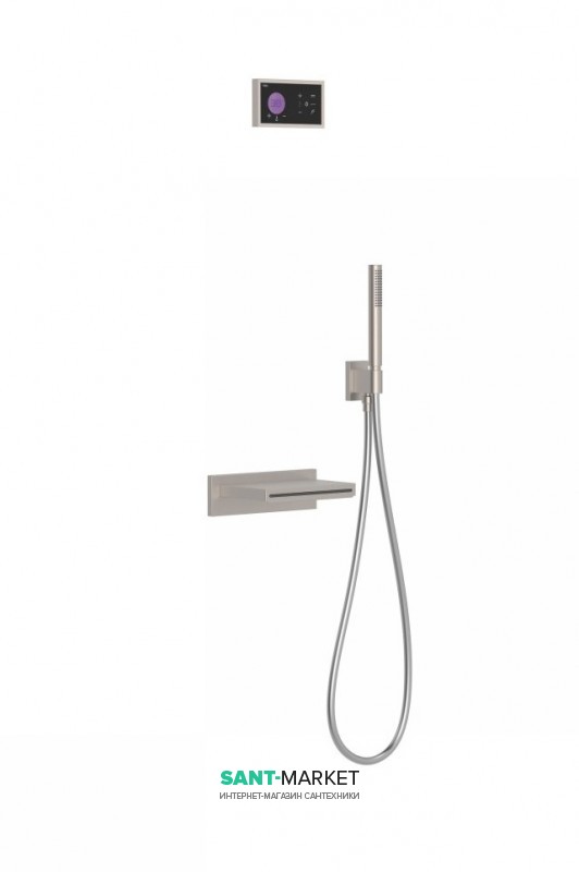 Электронная душевая система скрытого монтажа Tres Shower Technology с термостатом и каскадным изливом сталь/черный 09288556AC