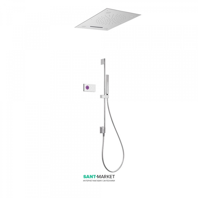 Електронна душова система прихованого монтажу Tres Shower Technology хромотерапія з термостатом і штангою хром/білий 09286301