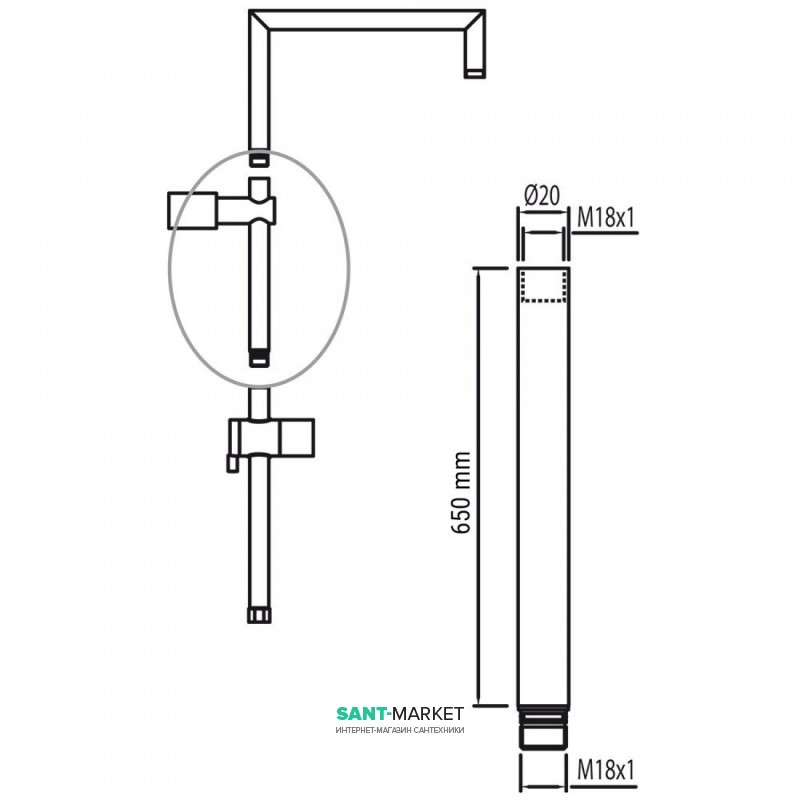 Подовжувач для душової штанги Tres 65 см хром 13446302