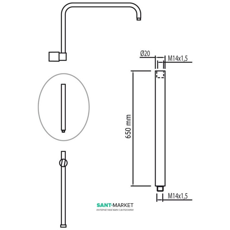 Удлинитель для душевой штанги Tres 65 см хром 13419502