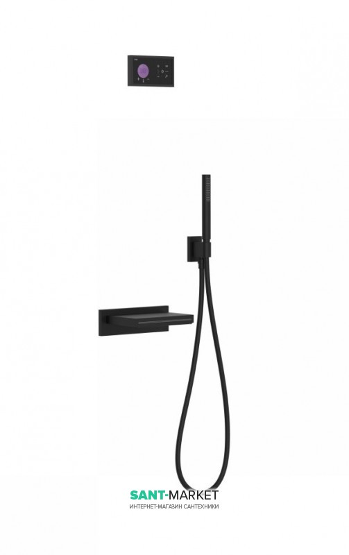 Электронная душевая система скрытого монтажа Tres Shower Technology с термостатом и каскадным изливом черный матовый/черный 09288556NM