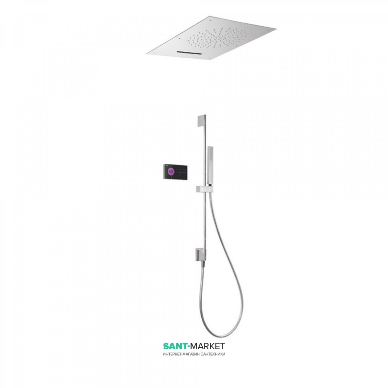 Электронная душевая система скрытого монтажа Tres Shower Technology с термостатом и штангой хром/черный 09288303