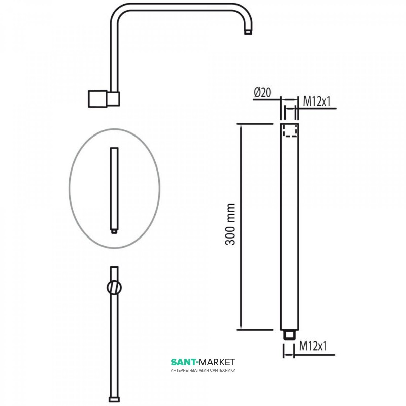 Удлинитель для душевой штанги Tres 30 см хром 918138503