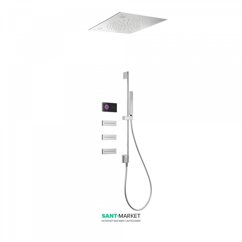 Электронная душевая система скрытого монтажа Tres Shower Technology с термостатом и боковыми форсунками хром/черный 09288309