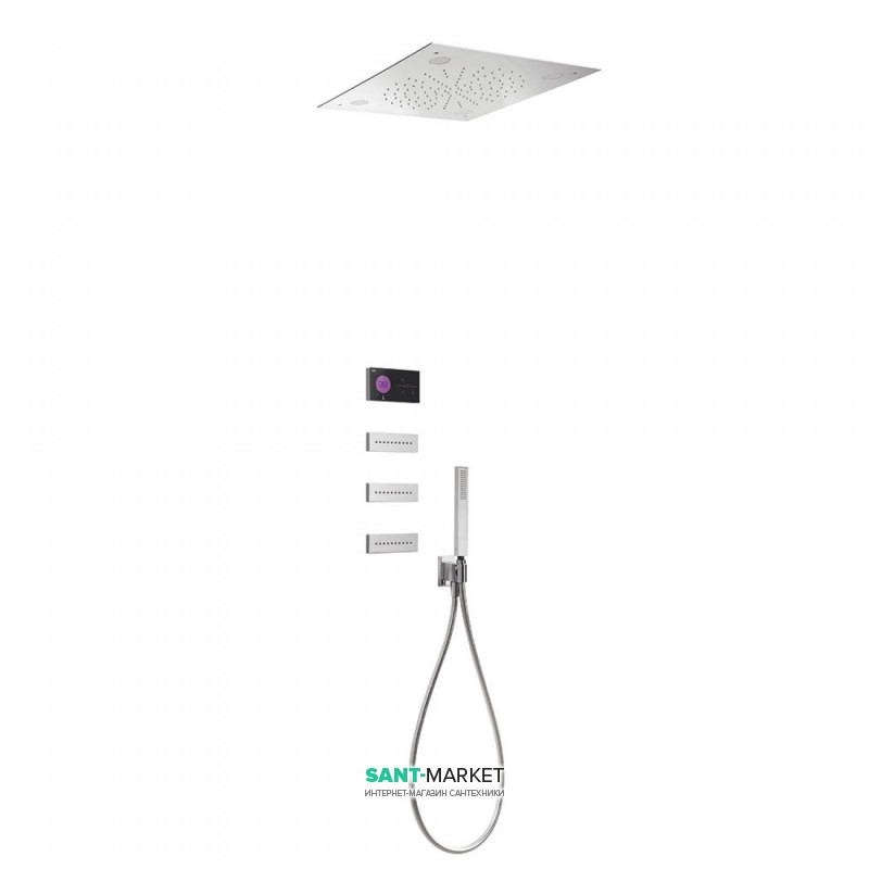 Электронная душевая система скрытого монтажа Tres Shower Technology с термостатом и боковыми форсунками хром/черный 09288310