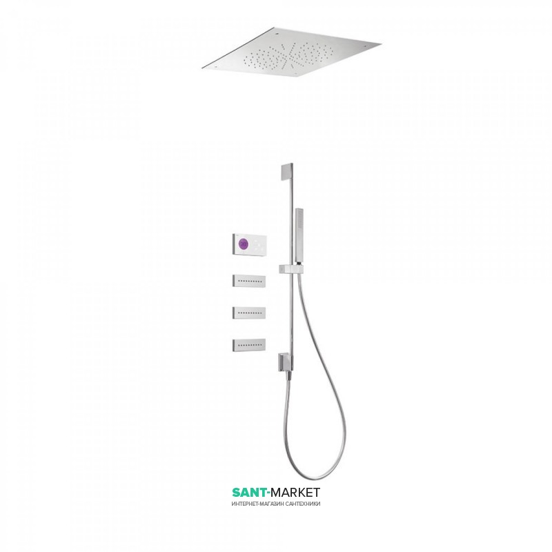 Электронная душевая система скрытого монтажа Tres Shower Technology с термостатом и боковыми форсунками хром/белый 09286311
