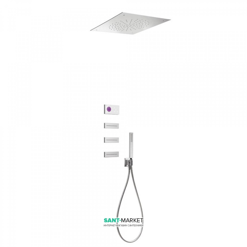 Электронная душевая система скрытого монтажа Tres Shower Technology с термостатом и боковыми форсунками хром/белый 09286312