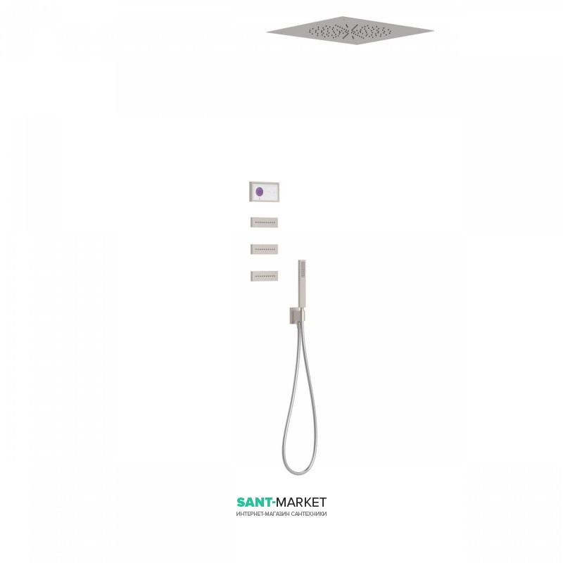 Электронная душевая система скрытого монтажа Tres Shower Technology с термостатом и боковыми форсунками сталь/белый 09286312AC