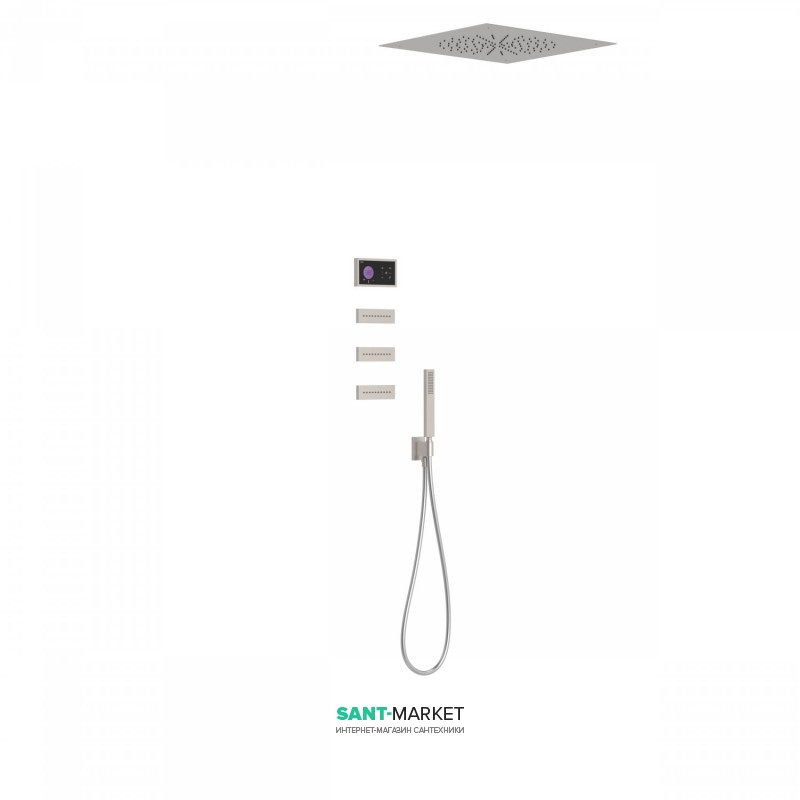 Электронная душевая система скрытого монтажа Tres Shower Technology с термостатом и боковыми форсунками сталь/черный 09288312AC