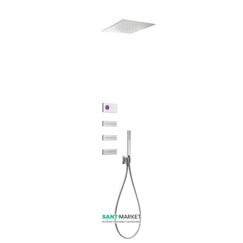 Електронна душова система прихованого монтажу Tres Shower Technology з термостатом і бічними форсунками хром/білий 09286313