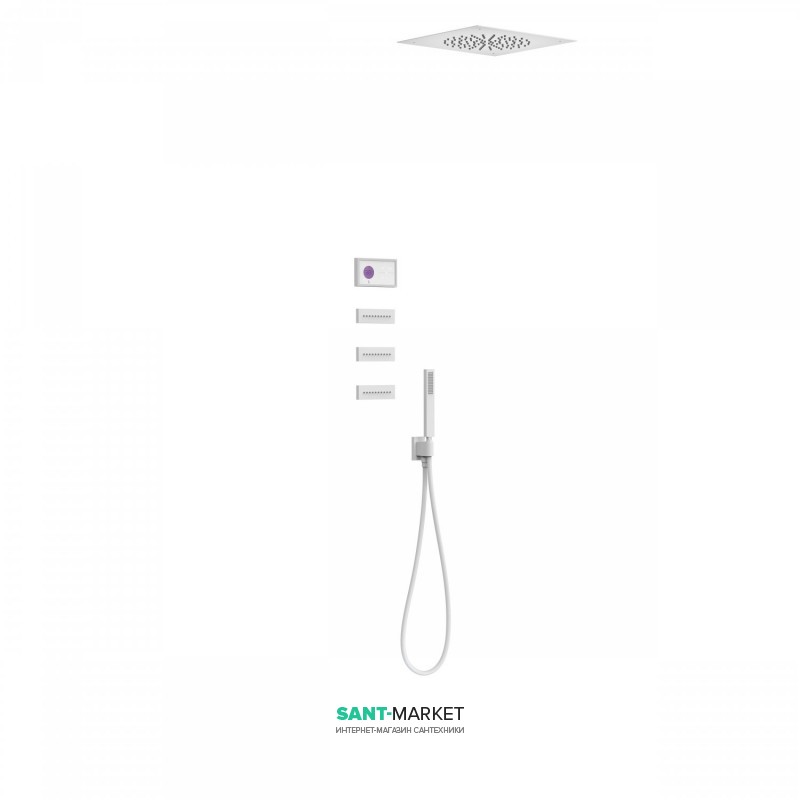 Электронная душевая система скрытого монтажа Tres Shower Technology с термостатом и боковыми форсунками белый матовый/белый 09286313BM