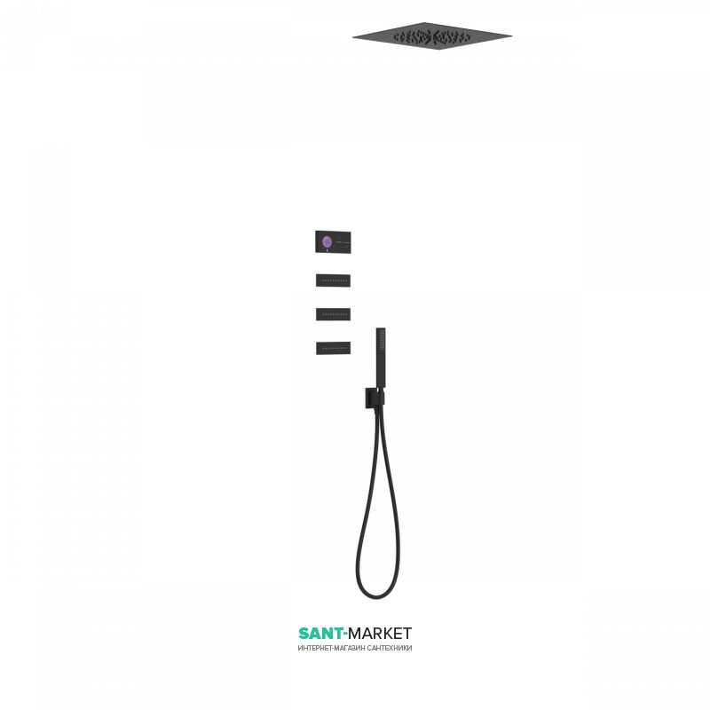 Електронна душова система прихованого монтажу Tres Shower Technology з термостатом і бічними форсунками чорний матовий/чорний 09288313NM