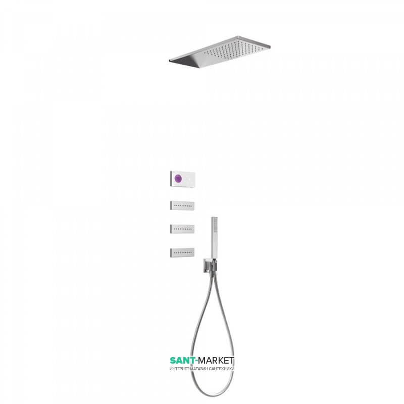 Электронная душевая система скрытого монтажа Tres Shower Technology с термостатом и боковыми форсунками хром/белый 09286314