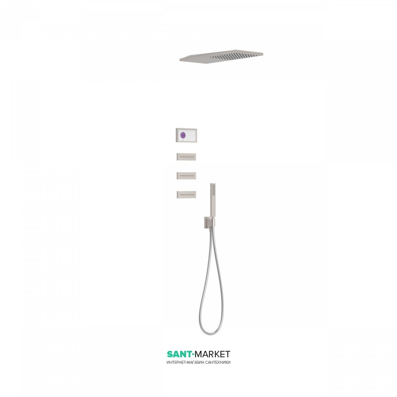 Электронная душевая система скрытого монтажа Tres Shower Technology с термостатом и боковыми форсунками сталь/белый 09286314AC