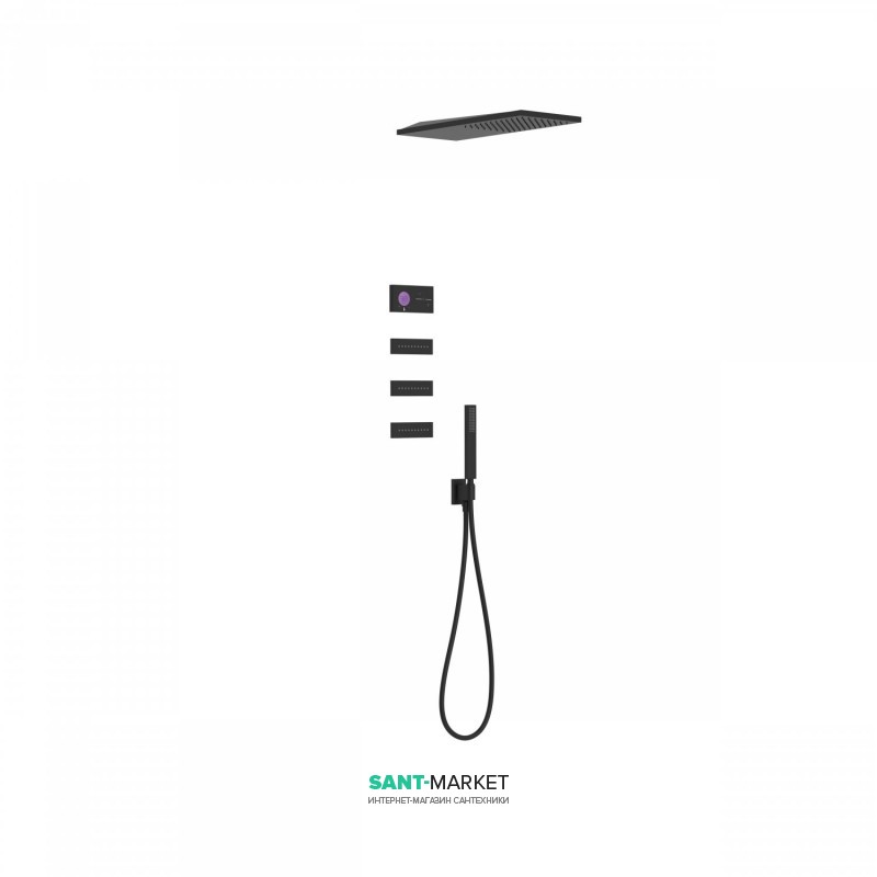 Електронна душова система прихованого монтажу Tres Shower Technology з термостатом і бічними форсунками чорний матовий/чорний 09288314NM