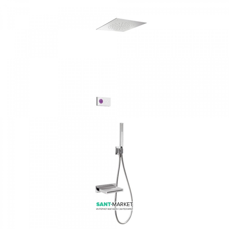 Электронная душевая система скрытого монтажа Tres Shower Technology с термостатом и каскадным изливом хром/белый 09286315