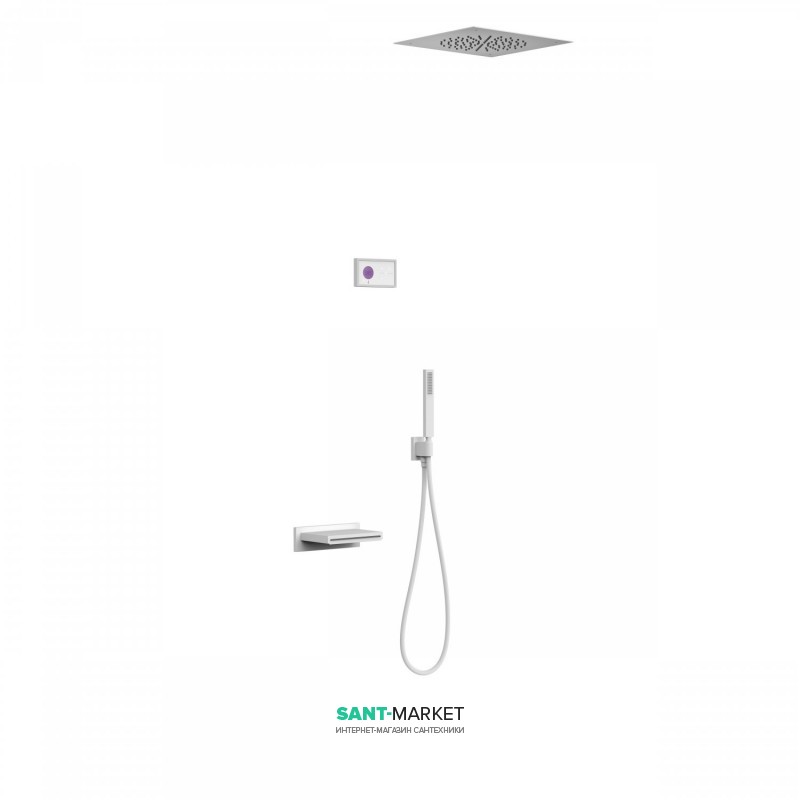 Электронная душевая система скрытого монтажа Tres Shower Technology с термостатом и каскадным изливом белый матовый/белый 09286315BM