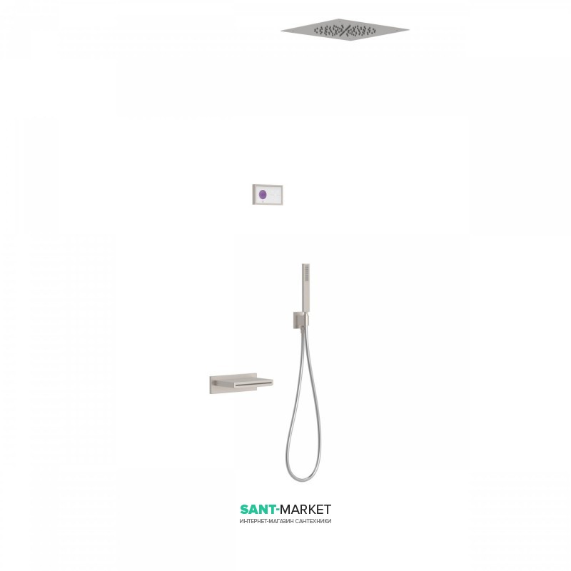 Электронная душевая система скрытого монтажа Tres Shower Technology с термостатом и каскадным изливом сталь/белый 09286315AC