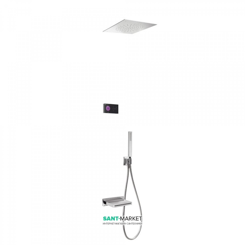 Электронная душевая система скрытого монтажа Tres Shower Technology с термостатом и каскадным изливом хром/черный 09288315