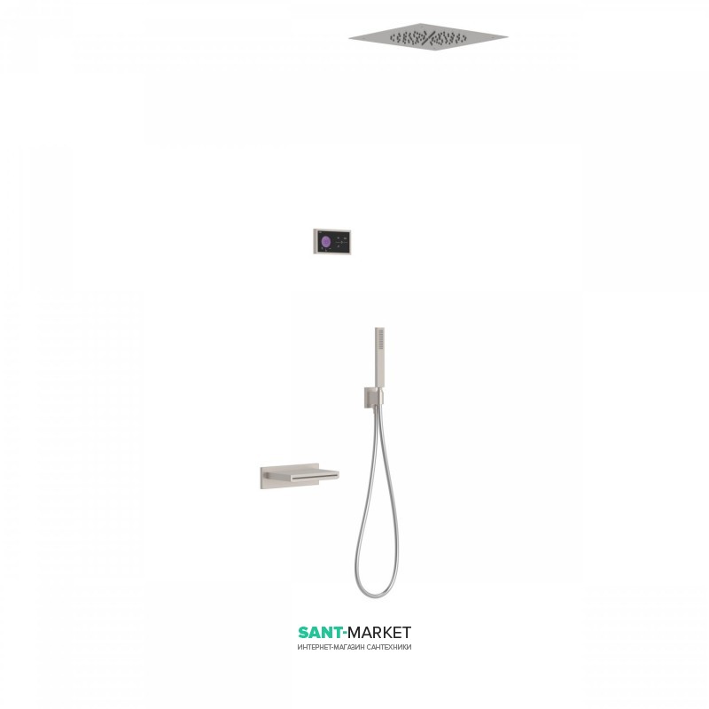 Электронная душевая система скрытого монтажа Tres Shower Technology с термостатом и каскадным изливом сталь/черный 09288315AC