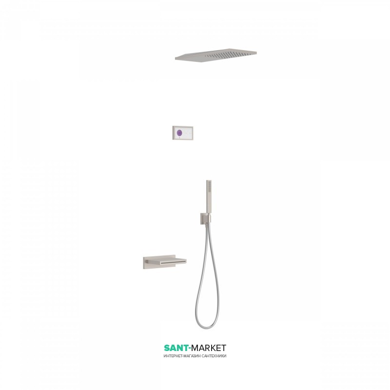 Электронная душевая система скрытого монтажа Tres Shower Technology с термостатом и каскадным изливом сталь/белый 09286316AC