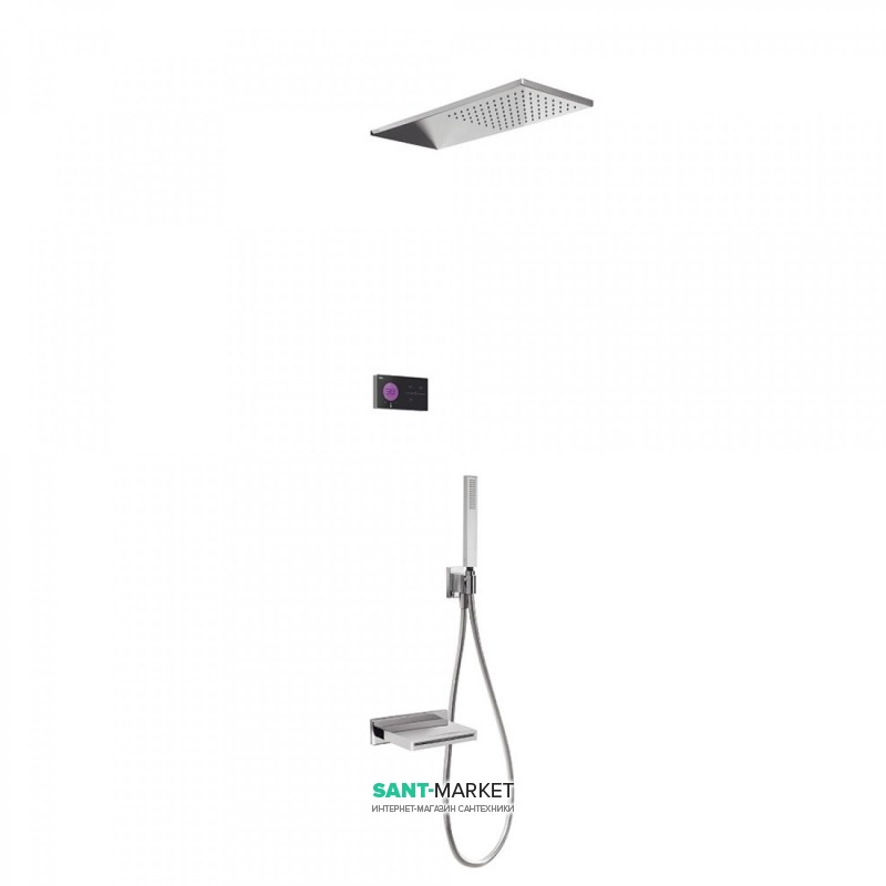 Электронная душевая система скрытого монтажа Tres Shower Technology с термостатом и каскадным изливом хром/черный 09288316