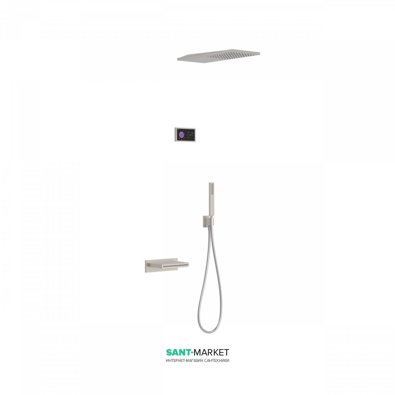 Электронная душевая система скрытого монтажа Tres Shower Technology с термостатом и каскадным изливом сталь/черный 09288316AC