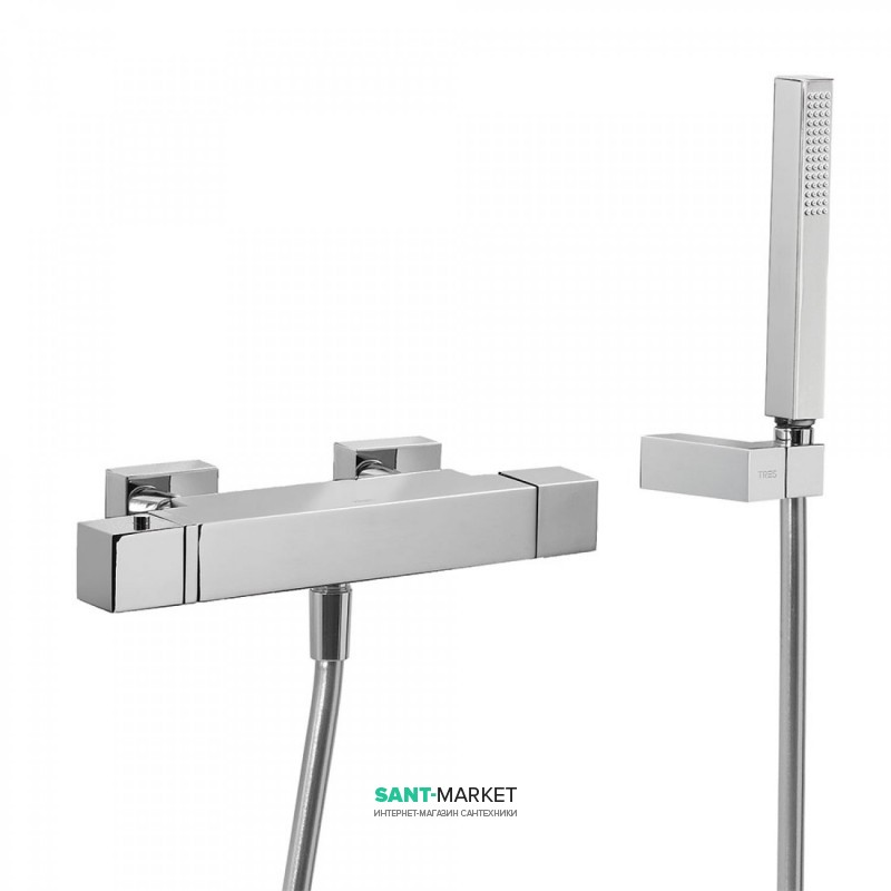 Термостат для ванной Tres Cuadro-Tres с каскадным изливом и ручным душем хром 1071749