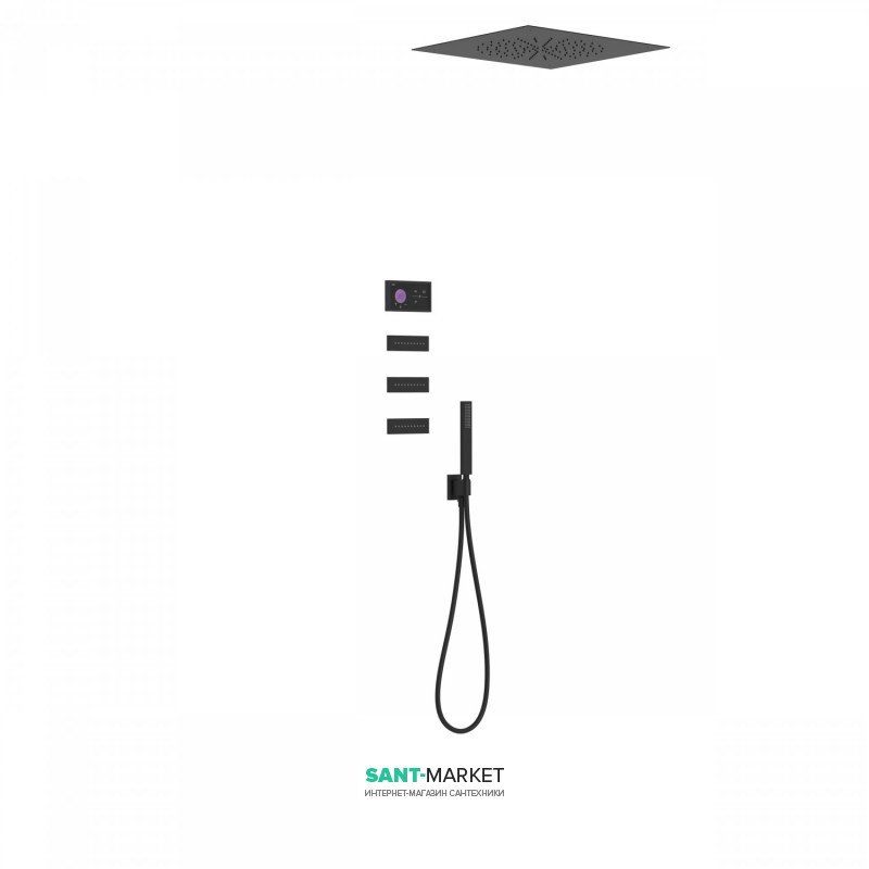 Электронная душевая система скрытого монтажа Tres Shower Technology с термостатом и боковыми форсунками черный матовый/черный 09288312NM